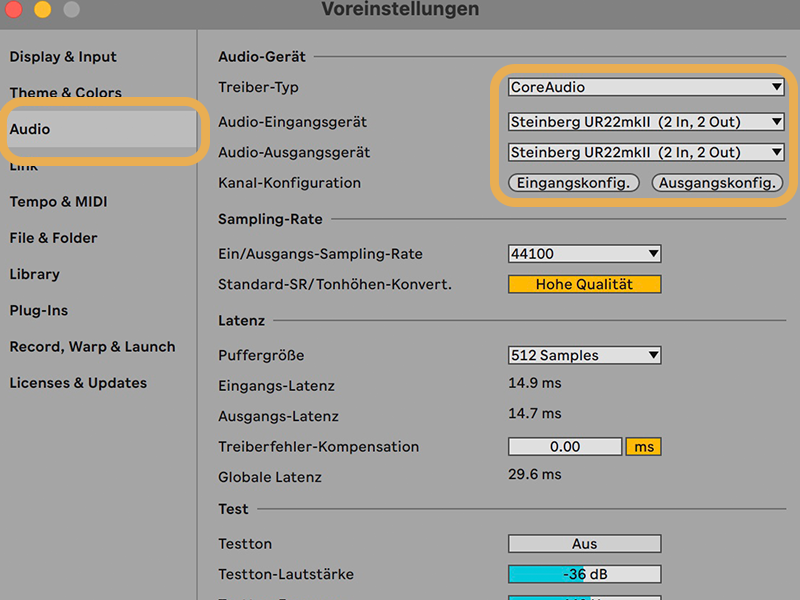 macOS Audio-Einstellungen mit Interface