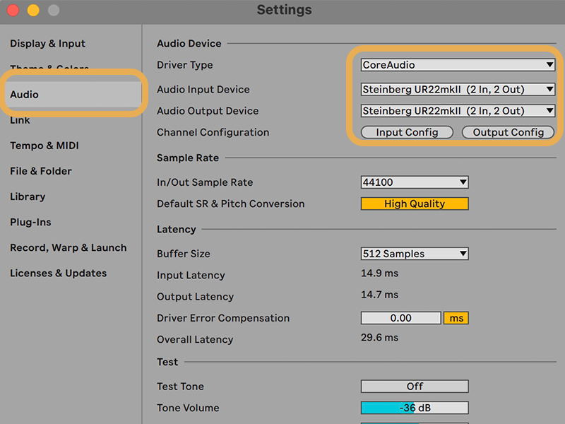 macOS audio settings with interface