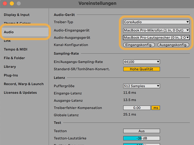 macOS Audio-Einstellungen ohne Interface