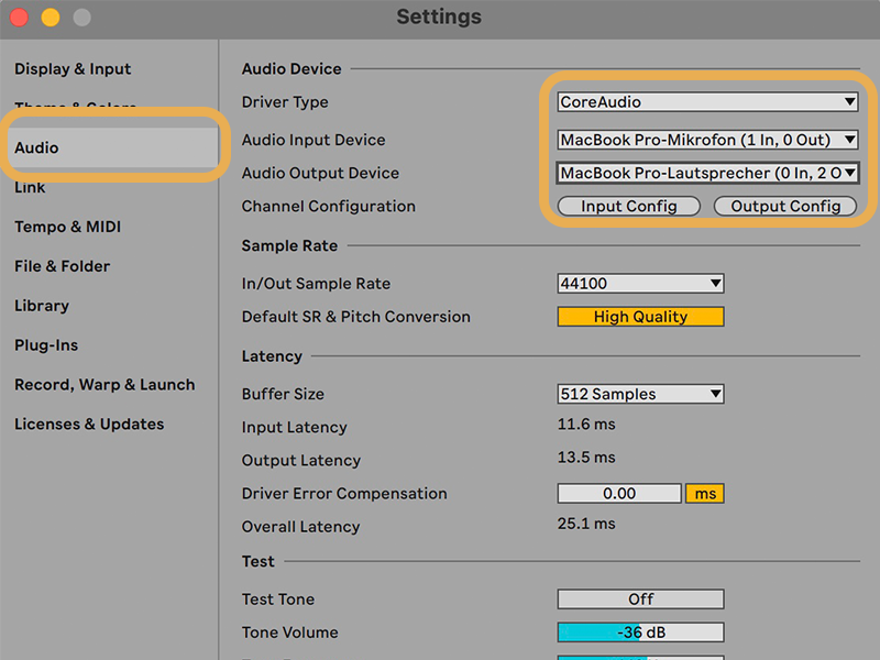 macOS audio settings without interface