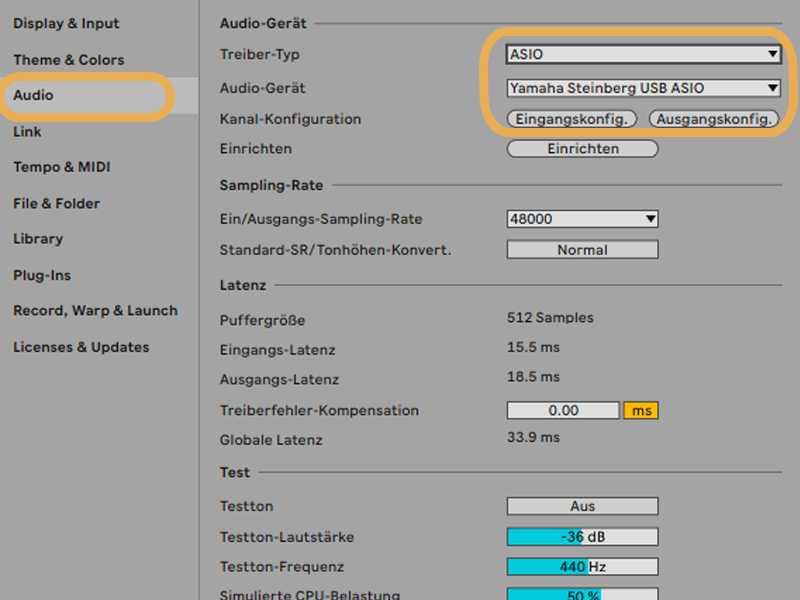 Windows Audio-Einstellungen mit Interface