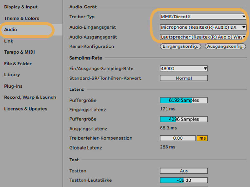 Windows Audio-Einstellungen ohne Interface