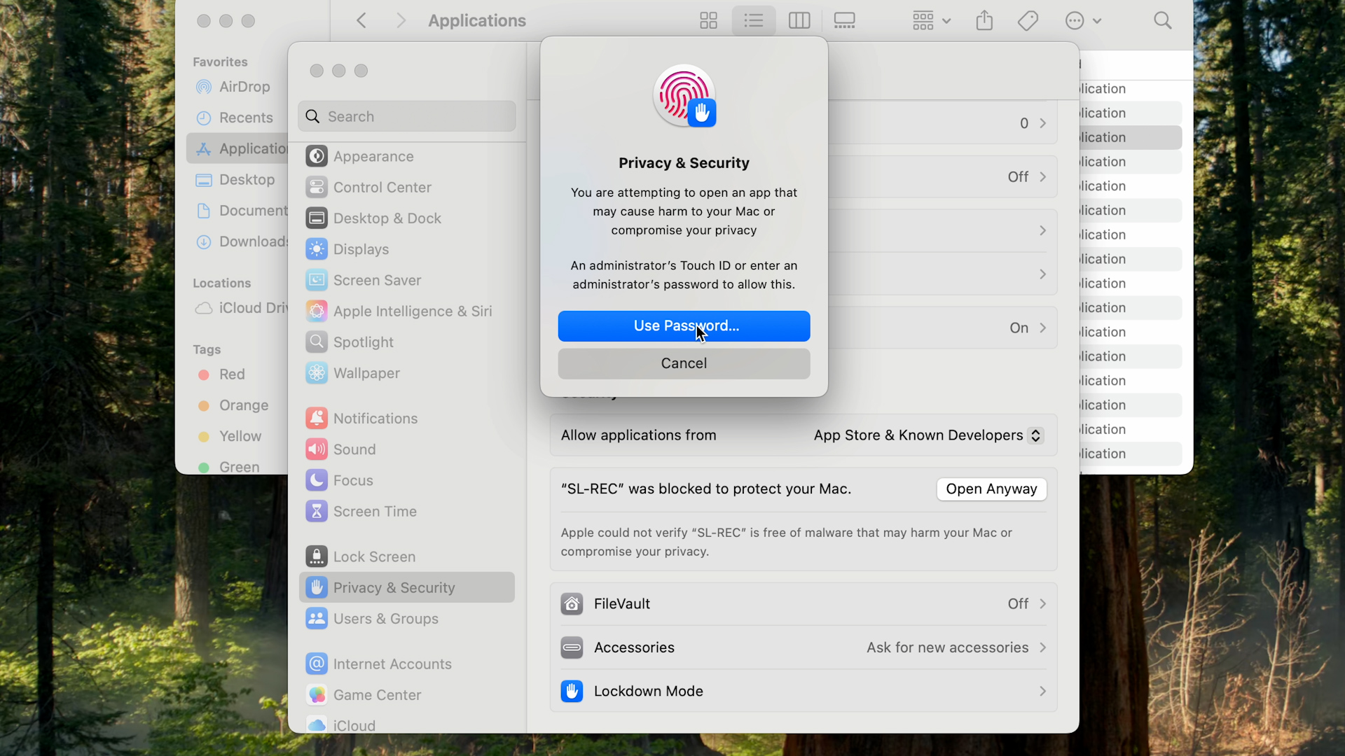 Touch-ID-/Passwort-Dialog mit Schaltfläche Passwort verwenden