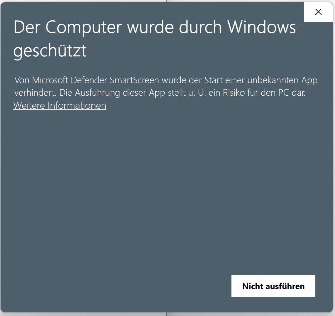 SmartScreen mit Link „Weitere Informationen