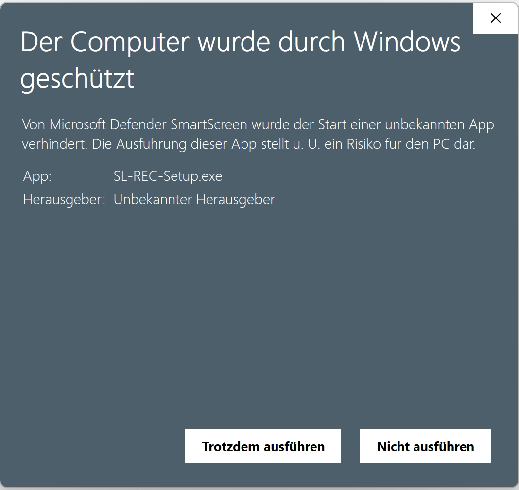 SmartScreen mit Schaltfläche „Trotzdem ausführen