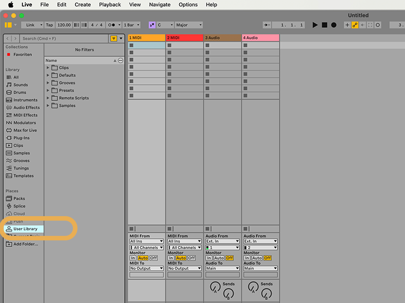 Ableton: User Library in der Seitenleiste