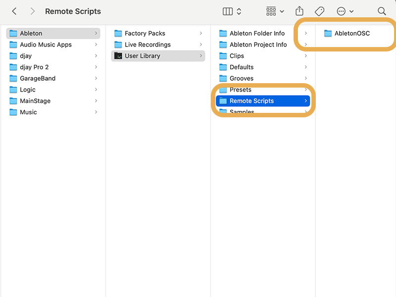 Finder: Remote Scripts mit AbletonOSC