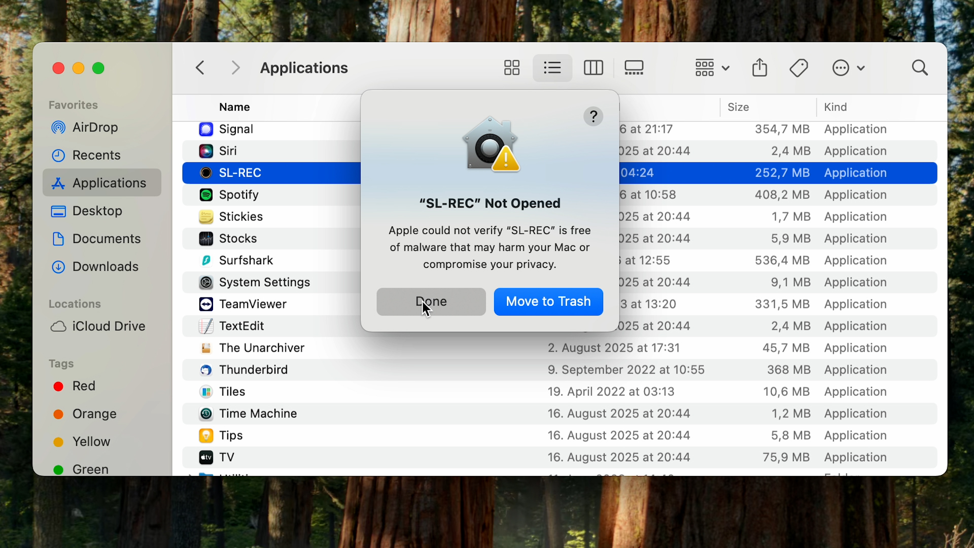 macOS-Meldung „SL-REC. nicht geöffnet