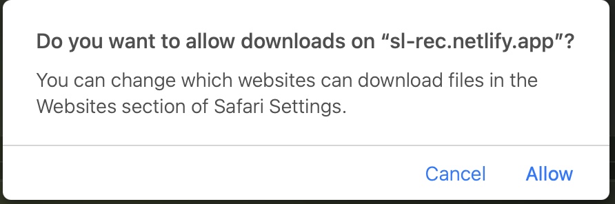 Safari fragt, ob Downloads von sl-rec.netlify.app erlaubt werden sollen